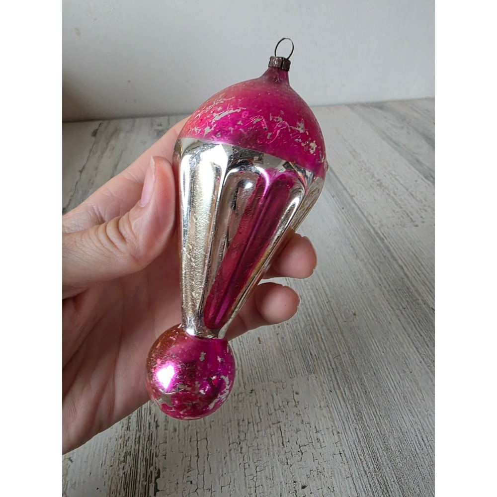 Antique parachute indent fluted air balloon pink teardrop class ornament Xmas - Picture 2 of 7